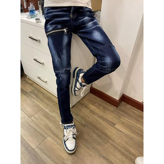 Quần bò Biker nam ống côn Dsquared2 phối khoá đùi màu xanh mới hot trend 2024