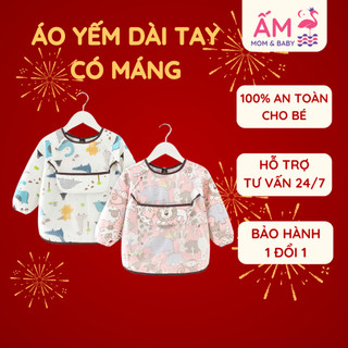 Áo yếm ăn dặm cho bé dài tay chống thấm có máng ấm baby áo choàng ăn dặm blw cho bé trai bé gái yếm choàng ăn dặm