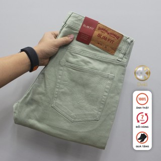 Quần Kaki Jean Màu Rêu bơ DKA, Quần kaki nam dáng ôm đứng, Chất vải co giãn thoáng mát - Doki