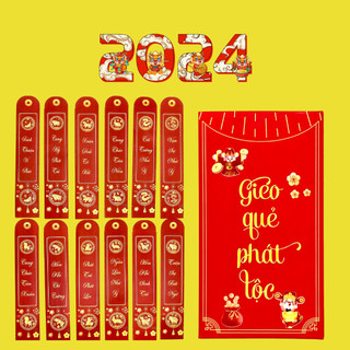 BỘ LÌ XÌ GIEO QUẺ 12 CON GIÁP , QUẺ LÌ XÌ TẾT 2024 Năm Rồng(Hộp 12 quẻ)
