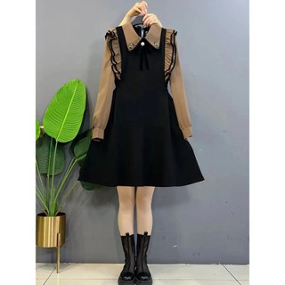 MẬP STYLE ĐẦM ĐEN PHỐI BÈO VAI NÂU, CHẤT KAKI NHUNG MỀM CAO CẤP SIZE 50-90 KG