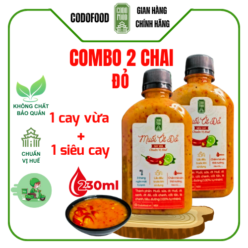 Muối chấm đồ nướng, hải sản, rau củ Codofood - 1 chai muối ớt đỏ cay vừa và 1 chai muối ớt đỏ siêu c