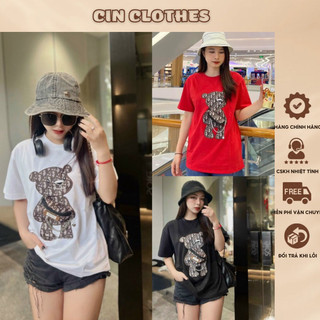 Áo Phông Nữ Gấu Đeo Túi Chéo Phom Rộng Dấu Quần Siêu hot
