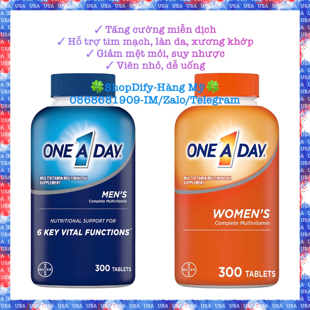 Viên Uống Vitamin Tổng Hợp Mỹ ONE A DAY Multivitamin MEN / WOMEN Cho Nam / Nữ Dưới 50 Tuổi 300 Viên USA