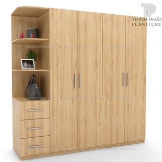 Tủ quần áo hiện đại kết hợp kệ trang trí, cửa mở với 3 hộc kéo ngoài sang trọng tqa58-2