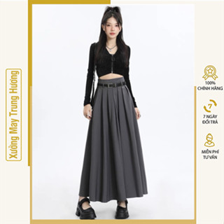  Chân váy ulzzang dáng dài midi xếp ly rối dài 90cm phong cách hàn quốc màu đen ghi đi làm đi học đi chơi đều xinh 