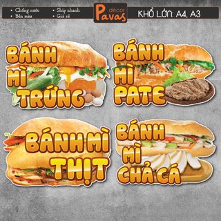 Decal Bánh Mì Các Loại chống nước trang trí dán quán ăn, quán trà sữa, cà phê. TTQ78