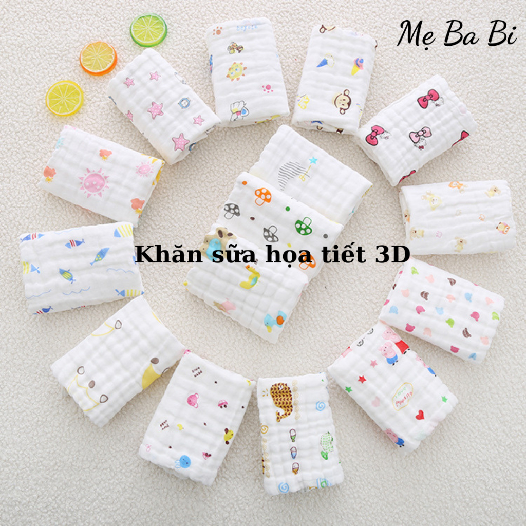 Set 5 khăn xô sữa 6 lớp - loại cao cấp nhất, họa tiết 3D sống động, làm khăn mặt, khăn tắm cho trẻ sơ sinh
