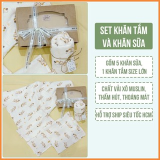 [GIÁ HỦY DIỆT] Combo Khăn Tắm Và Khăn Sữa Xô Muslin 2 Lớp Mềm Mại An Toàn Cho Làn Da Bé