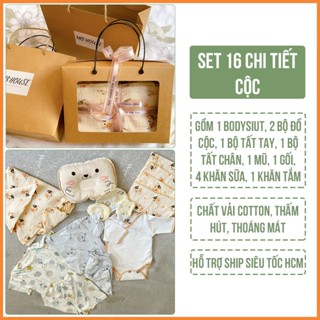 [Hỏa Tốc HCM - Ngắn Tay] Set Quà Tặng Đồ Sơ Sinh Đầy Tháng 16 Chi Tiết Cho Bé Trai Và Bé Gái Mùa Hè Thu