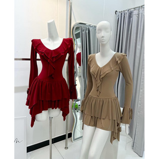 ĐẦM THUN CỔ V TAY LOE