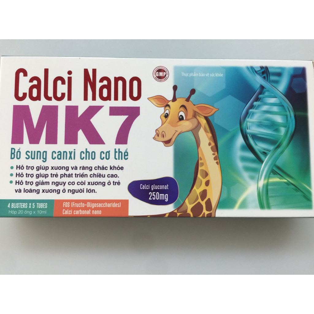 Calci Nano MK7 - Giúp bổ sung canxi cho trẻ em hiệu quả- hộp 20 ống x 10ml