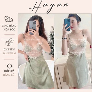 HT163 Váy ngủ sexy lụa xước phối ren hoa, đồ ngủ lụa gợi cảm hở lưng HT163