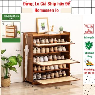 Tủ giày gỗ tre tự nhiên phủ sơn bóng PU chống ẩm mốc nhiều tầng cửa lật thông minh, kệ để giày dép thông minh