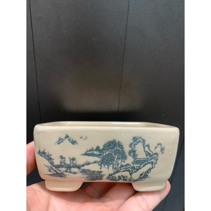 Chậu mini gốm bát tràng màu trắng bonsai sen đá