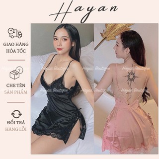 HT6 Váy ngủ sexy lụa xẻ hông phối ren gợi cảm, Đầm ngủ lụa gợi cảm, Đồ ngủ 2 dây HT6