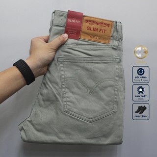 Quần KAKI Jean Nam Cao Câp Màu Rêu Nhạt, Dáng ôm nhẹ, chất vải cotton co giãn - Doki