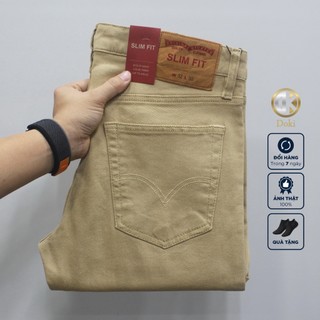 Quần KAKI Jean Nam Cao Câp Màu kem Mẫu trơn, Dáng đứng, ôm nhẹ, Chất vải cotton co giãn - Doki