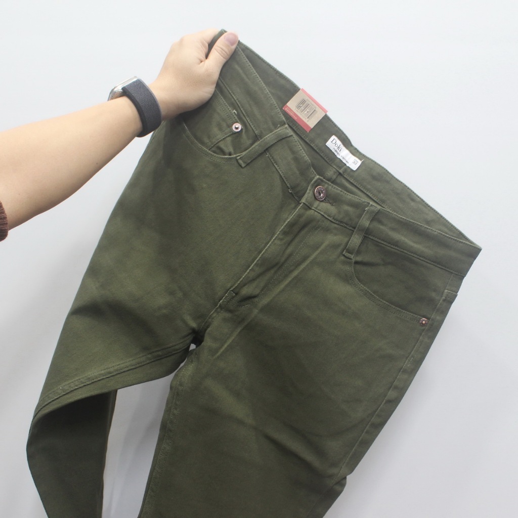 Quần Kaki Nam Cao Cấp Xanh Rêu, Quần Kaki Jean nam dáng ôm đứng, Chất vải co giãn thoáng mát - Doki