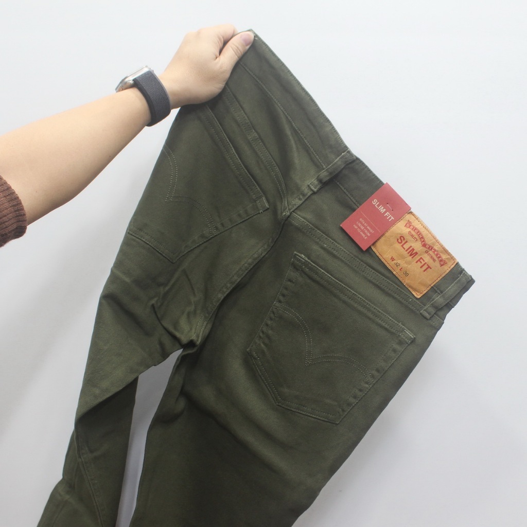 Quần Kaki Nam Cao Cấp Xanh Rêu, Quần Kaki Jean nam dáng ôm đứng, Chất vải co giãn thoáng mát - Doki