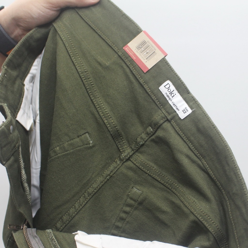 Quần Kaki Nam Cao Cấp Xanh Rêu, Quần Kaki Jean nam dáng ôm đứng, Chất vải co giãn thoáng mát - Doki