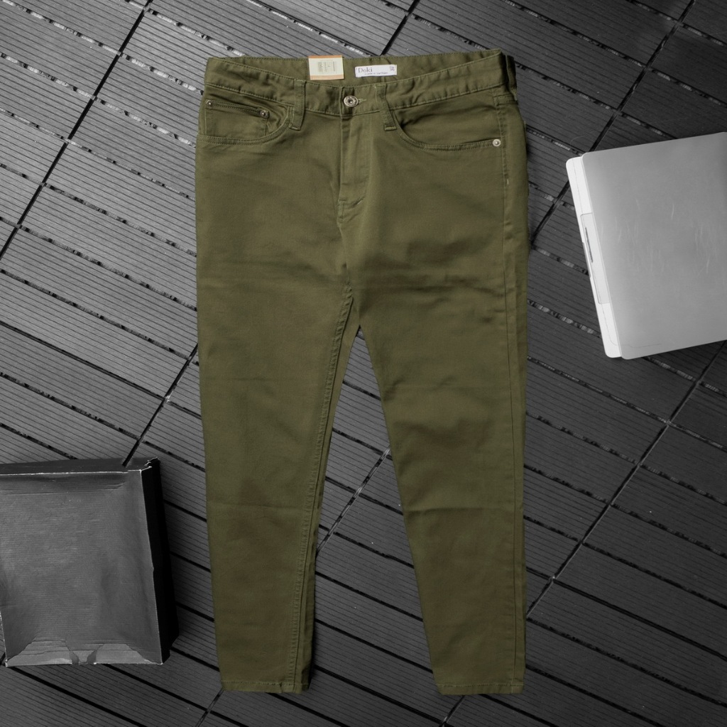 Quần Kaki Nam Cao Cấp Xanh Rêu, Quần Kaki Jean nam dáng ôm đứng, Chất vải co giãn thoáng mát - Doki