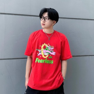 UPZ Áo Thun Cotton Unisex Form Rộng Tay Ngắn In Hoạ Tiết RỒNG MÀU TRÁI THANH LONG FEARLESS (6 Màu)