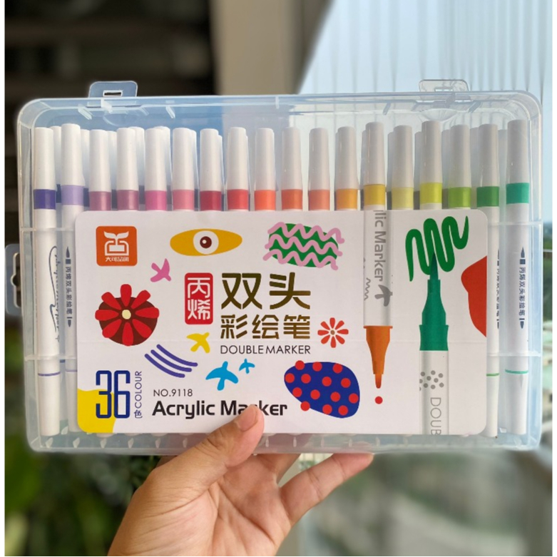 Bộ 12/24/36/48/60 Bút ACRYLIC Marker 2 đầu chống thấm nước không bị nhòe vẽ lên được nhiều bề mặt