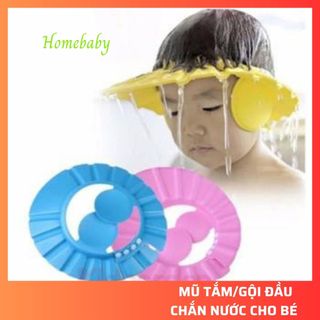 Mũ đội đầu tắm cho bé chắn nước, mũ tắm gội đầu chắn nước cho bé, nón tắm có bịt tai cho bé, làm nón đội cắt tóc cho bé