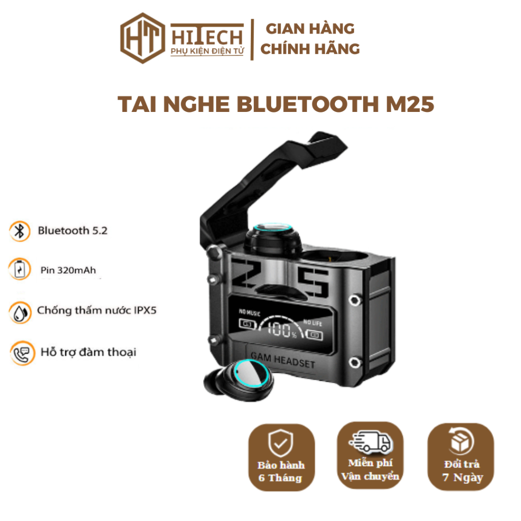 Tai Nghe Bluetooth Hitech M25, Có Mic, Chống Ồn Chủ Động, Kiêm Sạc Dự Phòng