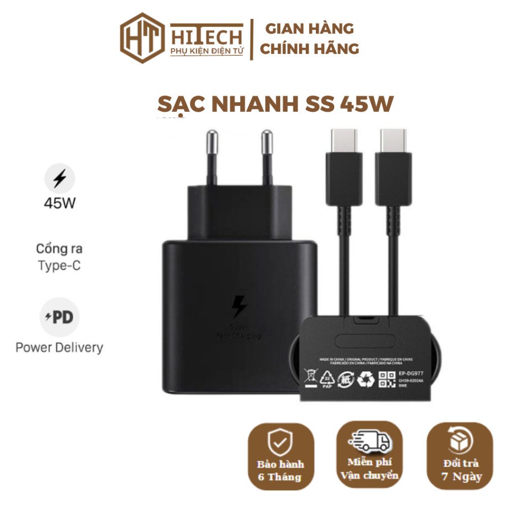 Bộ Sạc Nhanh SS 45W, Công Nghệ PD, Cổng Type C, Không Giật Lag, Đảm Bảo An Toàn - HiTech