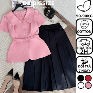 DA BIGSIZE - Áo Bigsize Nữ , Áo Kiểu Peplum Phối Đai Nịt Chất Cotton Mềm Mịn Che Khuyết Điểm Dành Cho Người Mập 50-90kg