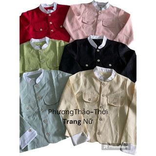 Áo khoác nữ dáng lửng phối cúc tay dài