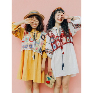 SẴN VÀNGVáy ngắn Boho nữ hoạ tiết thêu hàng Quảng Châu order