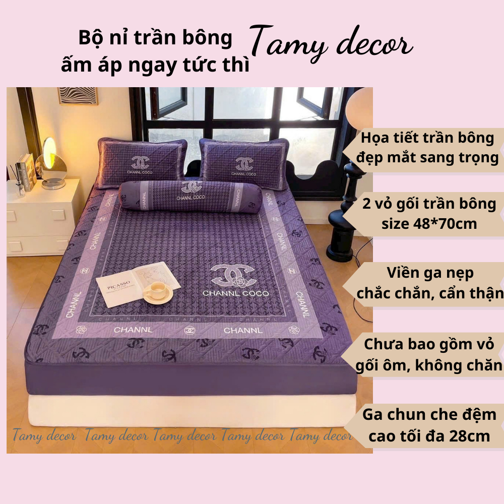 Set ga gối nỉ trần bông bộ ga gối trần bông hình lục giác Tamy Decor chất liệu nỉ in nhiệt giữ màu lâu không rụng lông