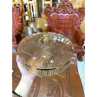 Khay đựng mứt tết bánh kẹo tết. Khay nhựa acrylic vân kim cương nắp gấu sang trọng 