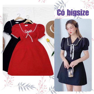 (SHOP BIGSIZE NỮ 50KG ĐẾN 90KG) đầm ngắn màu đỏ/ đen mặc tết, đi tiệc phong cách đơn giản, dịu dàng