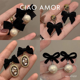 Khuyên tai nữ, Hoa tai nơ đen đá tiêu thư sang trọng Trang sức Ciao Amor - KT0236