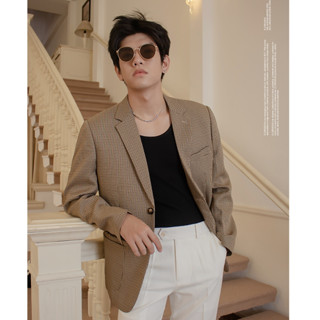 [D.OSTUDIO] Áo khoác Vest Blazer 2 lớp Caro phong cách Hàn Quốc - Caro Nâu - Local Brand