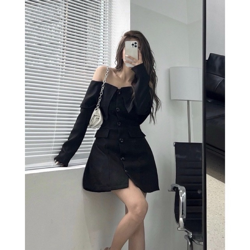 Đầm Dara Form A Trễ Vai Cổ Lật (Có Bigsize)