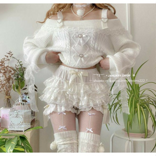  ̊+‧꒰ა (January drop 🤍) - Y2k áo len trễ vai đính nơ oversized coquette liz lisa tay phồng phối ren nữ tính kawaii ໒꒱ ‧+ ̊