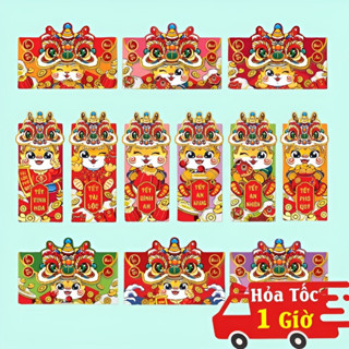 COMBO Set 6 Bao lì xì Tết 2025 Ất Tỵ nắp ngang, đứng 3D hot trend, phong bì lixi đỏ đẹp độc đáo C150 sỉ lẻ rẻ 2024