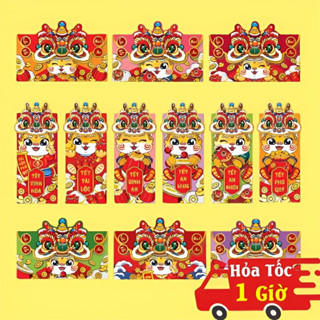 COMBO 10 SET 6 Bao Lì Xì 2D, 3D Tết 2025 Ất Tỵ Năm Rắn Hình Lân Rồng Nắp Ngang, Đứng. Phong Bì Lixi Đỏ Đẹp Độc Sỉ 2024