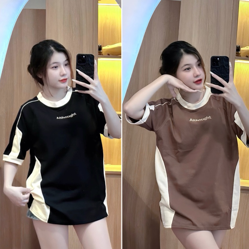 Áo Thun Althought Thêu chữ phối viền chất cotton khô 3158 Form Rộng Tay Lỡ Unisex - GTM Store