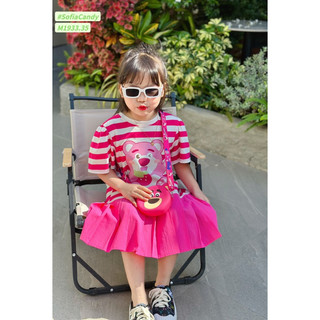 Đầm gấu dâu kẻ hồng Sofia Candy so cute