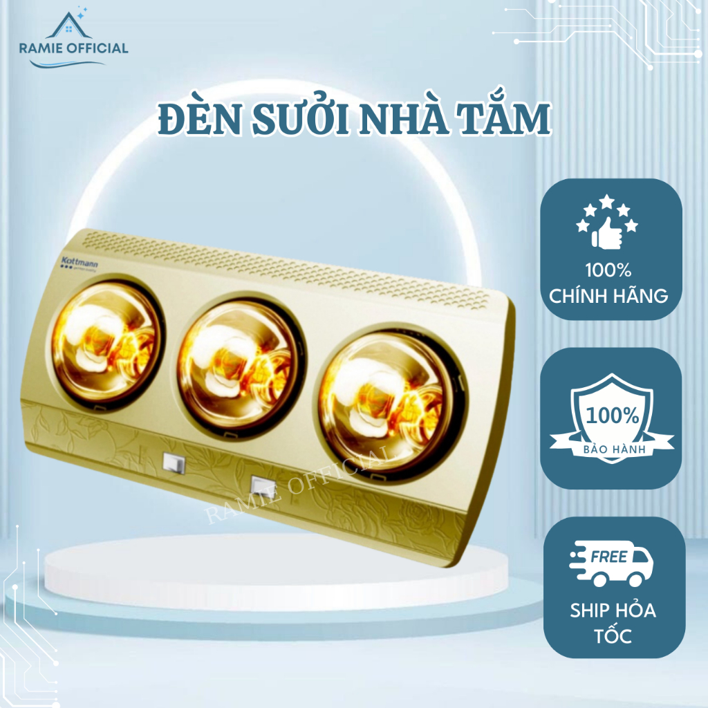Đèn sưởi nhà tắm PRAMIE 3 bóng cao cấp tráng kim cương nhân tạo tăng độ ấm và giảm chói mắt khi sử dụng