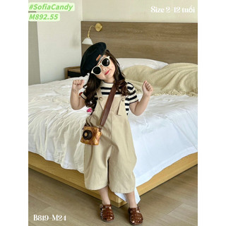 Set yếm thô kaki sịn sò+áo cotton kẻ đen trắng basic Sofia Candy