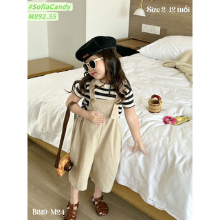 Set yếm thô kaki sịn sò+áo cotton kẻ đen trắng basic Sofia Candy
