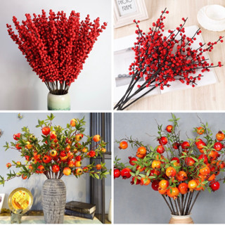 Cành Đào Đông Đỏ 12 Nhánh 90CM Quả To Trang Trí Decor Nhà Cửa Tết 2024, Lọ Cành Lựu Giả 7 Quả Để Bàn Thờ Dịp Nguyên Đán