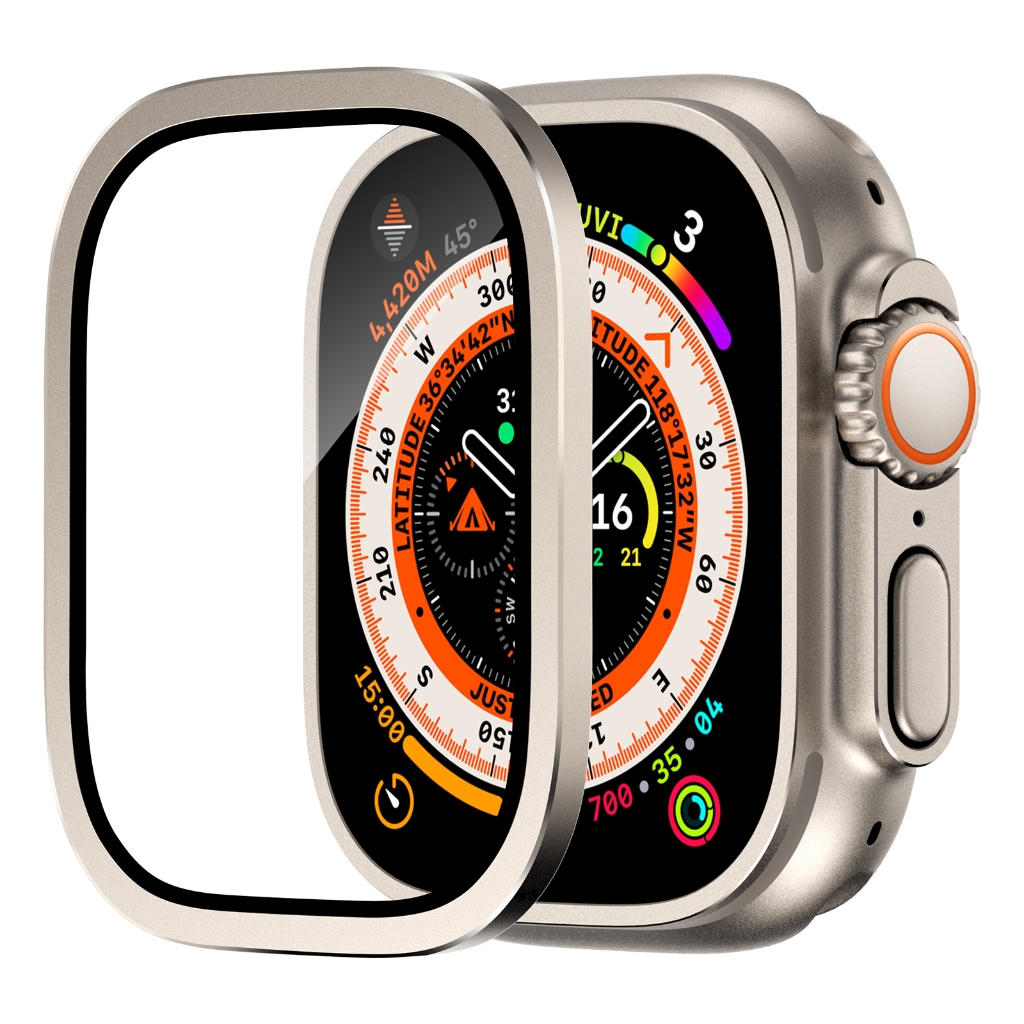 Miếng Dán Màn Hình Kính Cường Lực Tích Hợp Khung Viền Kim Loại cho Apple Watch Ultra / Apple Watch U